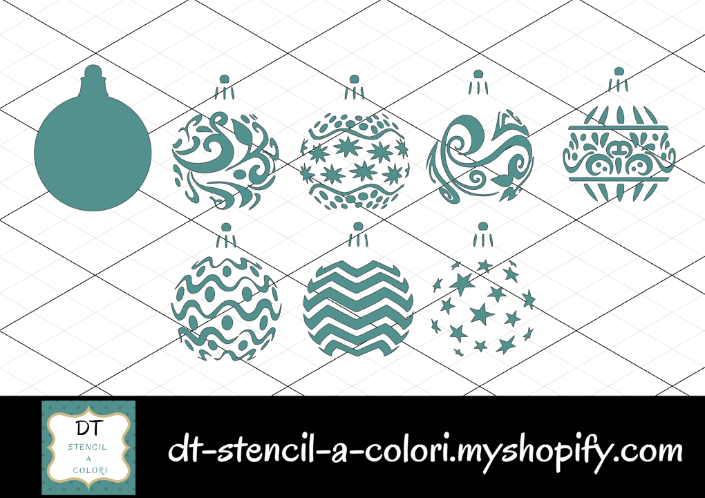 STENCILINI 10X10 CHRISTMAS BALLS DOPPIA BATTUTA TAGLIATI SINGOLI