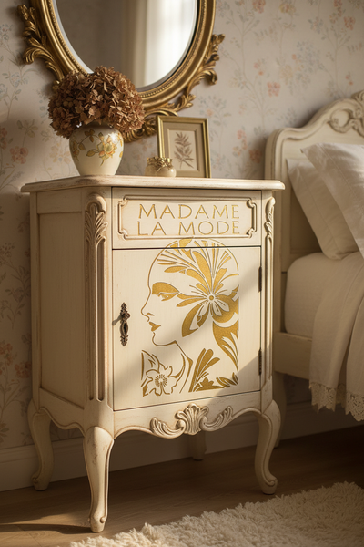 Comodino Liberty con stencil dorato