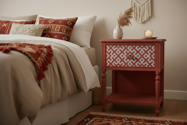 Comodino Rosso India - Ambiente Etnico Boho con Richiami Rosso