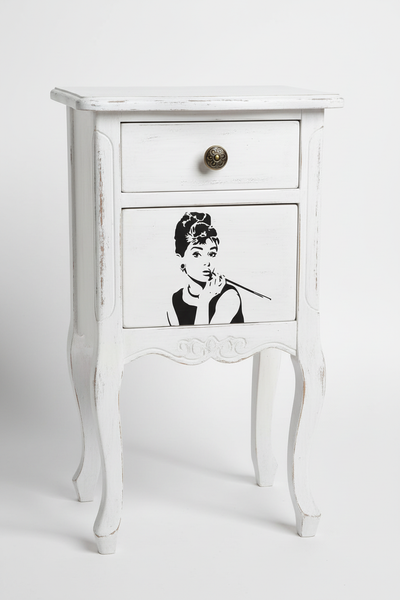 Comodino Shabby con Stencil Nero