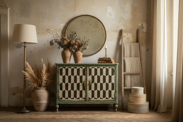 Credenza Ambientata con Accessori ai Lati
