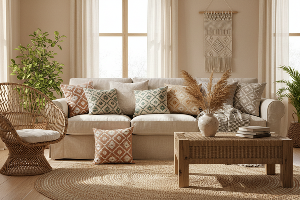 Divano Boho Etnico con Cuscini Stencil