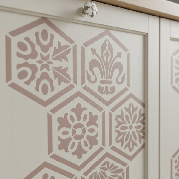 Macro stencil esagonale taupe shabby chic