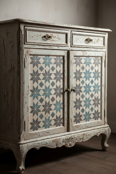 Mobile delabrè con stencil grigio azzurro avorio