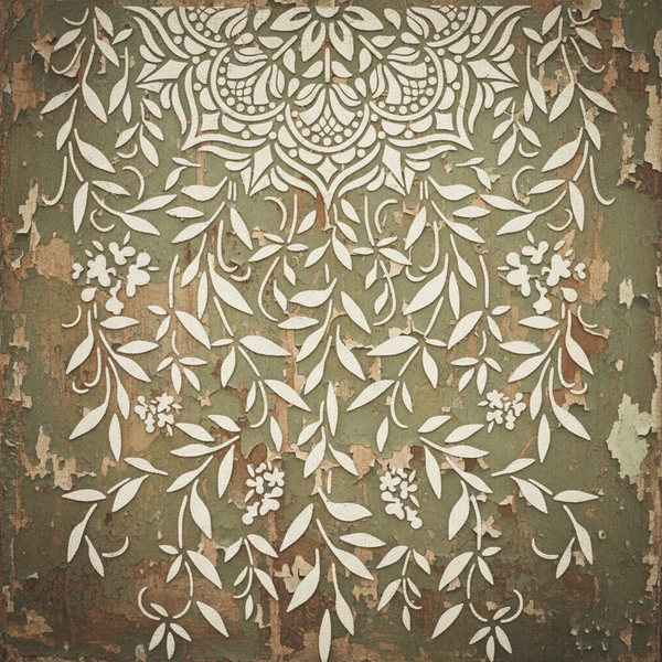 Parete délabré con stencil materico bianco vintage