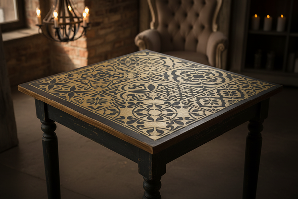 Tavolo con stencil originale oro su antracite