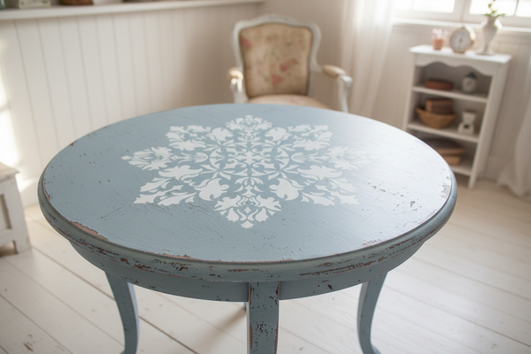 Tavolo Gustaviano vista inclinata con decoro in evidenza